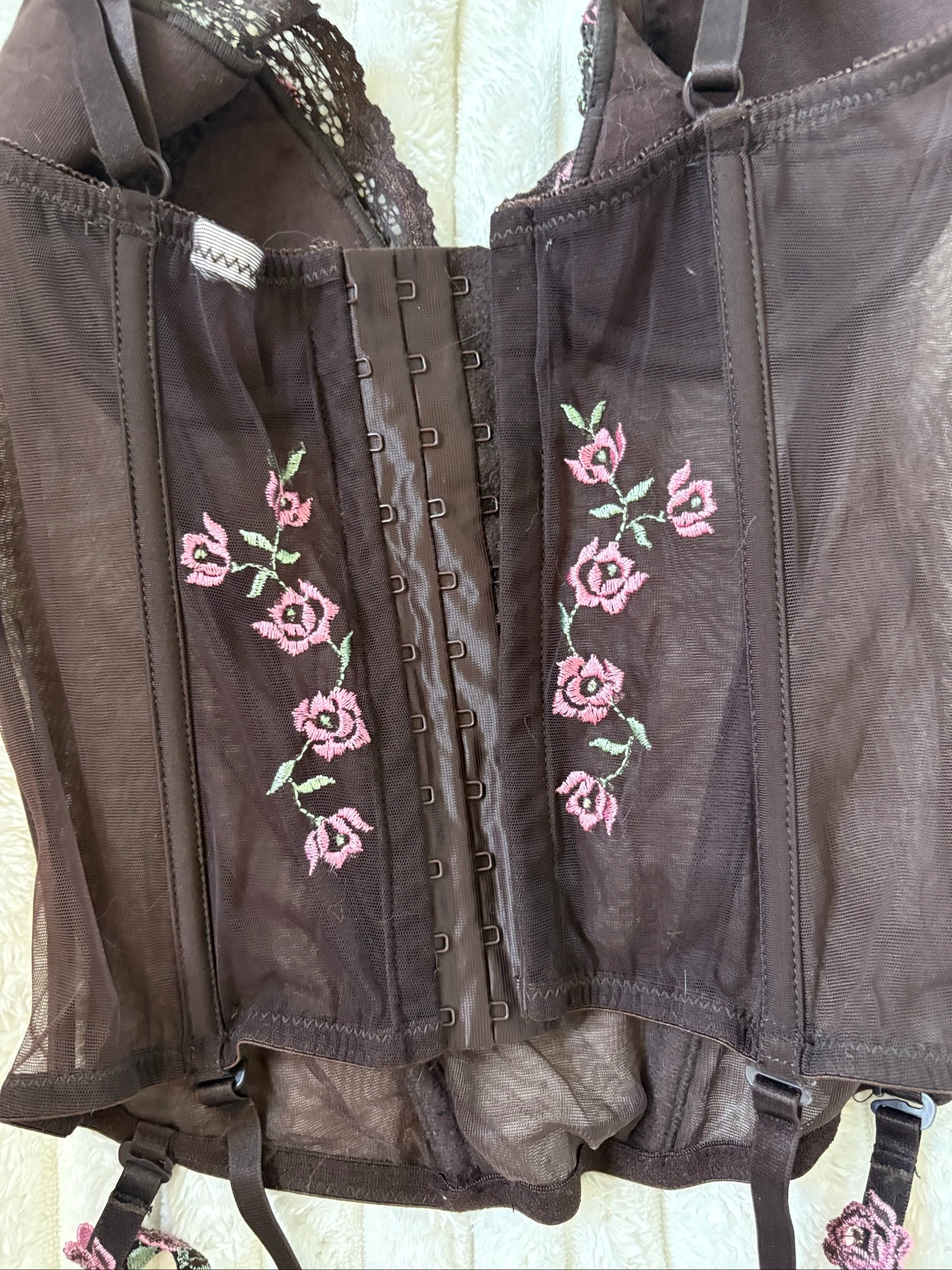Bustier guêpière con portejarretes para mujer, estilo vintage con bordado de flores – photo 10